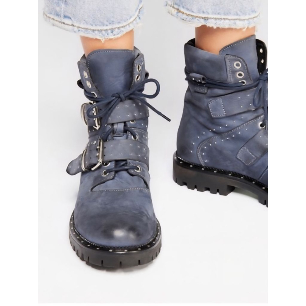 FREE PEOPLE Mountain Brook Studded Hiking Lace Up Boots Blue Size 38 7.5